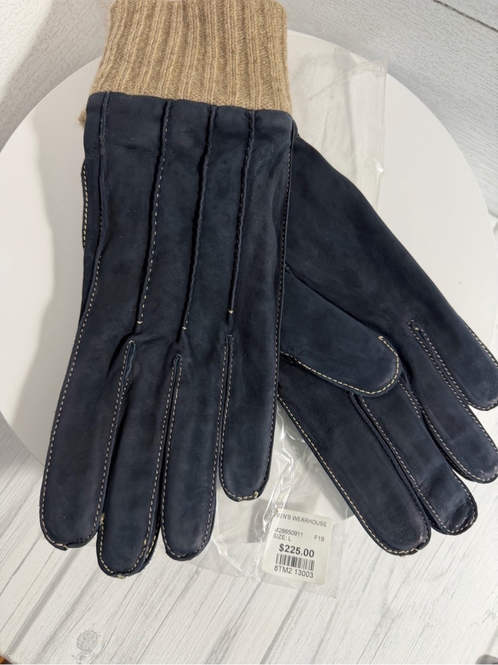 NWT Men's Joseph Abboud Navy Leather Gloves with Tan Knit Cuff $225 MSRP